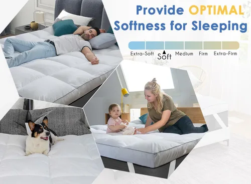Vista 5 de Marine Moon Cubrecolchón tamaño Twin, parte superior de almohada de felpa refrescante, 400TC, extra grueso, calidad de hotel, alternativa al plumón