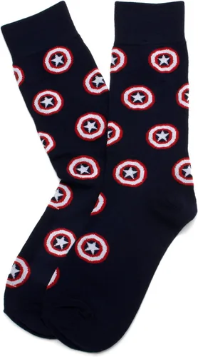 Vista 2 de Cufflinks Inc. Calcetines de vestir azul marino del Capitán América para hombre, talla única (hasta la talla 12 de hombre), con licencia