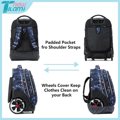 Vista 122 de NEW TILAMI Mochila con ruedas de 19 pulgadas con bolsa de almuerzo para niñas y niños, mochila para laptop con ruedas, bolsa de mano duradera