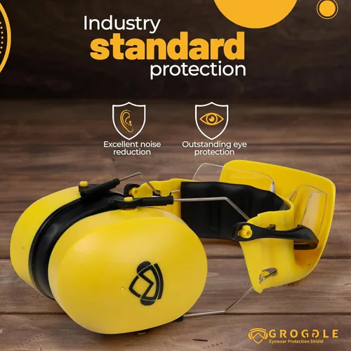 Vista 3 de Gafas de seguridad combinadas y orejeras de seguridad. Único, nuevo, PPE, protector protector que evita daños y arañazos. Proporciona comodidad