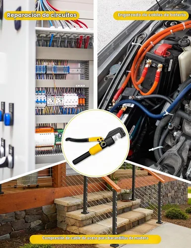 Vista 5 de Tenaza engarzadora hidráulica de 10 toneladas para terminales de cables de batería con troqueles
