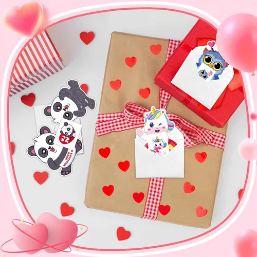 Vista 9 de Mczan Paquete de 32 tarjetas de San Valentín para el aula de niños, tarjetas de San Valentín de animales con sobres de tatuajes, tarjetas