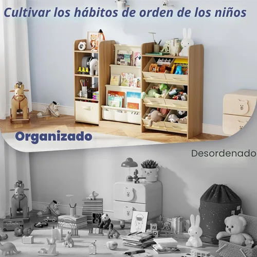 Vista 6 de IKALIFE Organizador de almacenamiento de juguetes y libros para niños - Estantería grande con 7 compartimentos removibles, estantería para bebés