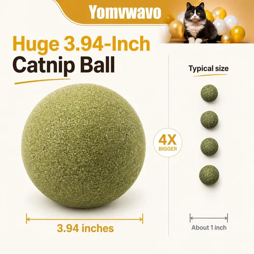Vista 2 de Pelota enorme de hierba gatera de 3.94 pulgadas para gatos – Juguetes grandes para gatos de interior – Pelotas gigantes para pezones de gato grandes