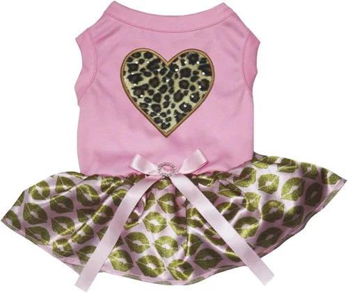 Vista 5 de Petitebella Vestido para perro cachorro con corazón de leopardo (azul aguamarina/dorado, talla XS)
