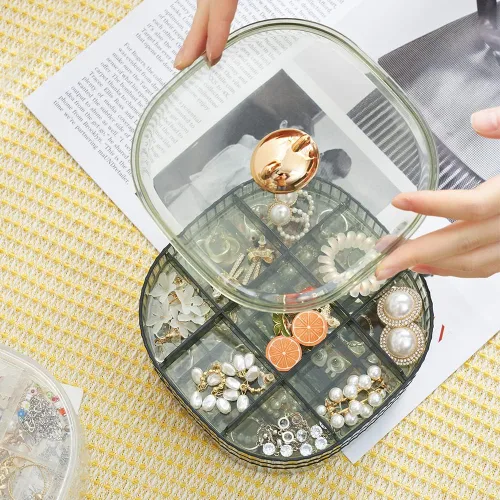 Vista 2 de Sunkaioo Organizador de aretes, caja de joyería transparente apilable de 3 capas con tapa, organizador de aretes para mujeres y niñas, soporte