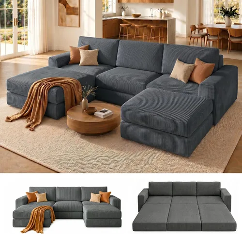 Vista 23 de Sofá seccional modular, 120.47" Sofá seccional moderno en forma de nube con chaise en L, cómodo sofá mullido de corduroy con asiento profundo, sofás