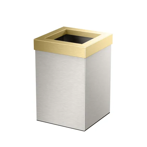 Vista 9 de Gatco Papelera Moderna Cuadrada, Combo Negro Mate y Latón Cepillado - Papelera de Acero Inoxidable con Tapa Extraíble, Resistente a Fugas, Capacidad