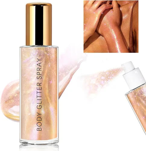 Vista 8 de HOSAILY - Pulverizador de purpurina corporal, brillo bronce hidratante, iluminador de brillo con luminización, iluminador líquido de secado rápido