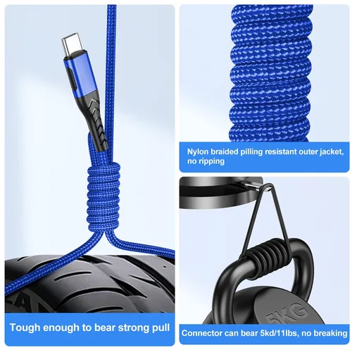 Vista 2 de Durcord Cable USB C a USB C, paquete de 2 cables de carga USB C de 60 W y 6 pies de carga rápida, cargador tipo C a tipo C trenzado compatible