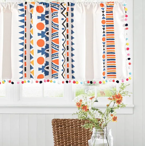 Vista 40 de VOGOL Cortinas con textura de lino con estampado floral bohemio, 59 x 63, 1 panel