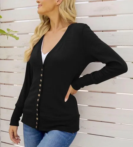 Vista 3 de NENONA - Suéter tipo cárdigan para mujer, con cuello en V, botones, de punto suave básico y de manga larga
