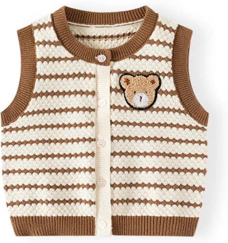 Vista 18 de Chaleco de suéter unisex para bebé con cuello en V y mangas sin costuras de algodón suave Cárdigan Oso Albaricoque
