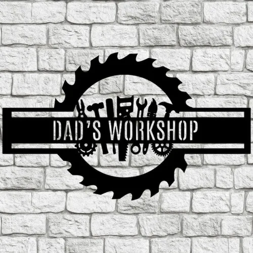 Vista 15 de Letrero de metal personalizado para garaje con camioneta pickup vintage americana, arte de pared de taller redondo, nombre personalizado y año EST