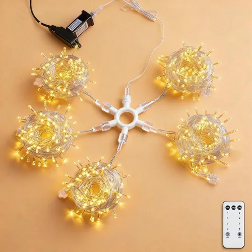 Vista 9 de LIGHTSHARE Guirnalda de luces de estrella de 750 LED de 245 pies, color blanco cálido, 8 modos de 30 V enchufables con control remoto para el hogar