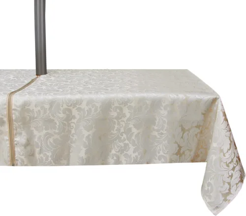 Vista 22 de Stripe Outdoor Tablecloth Water Resistant Polyester Fabric Table Cover with Zipper Umbrella Hole for Garden Patio Tabletop 60x84inch Rectangle,Black
