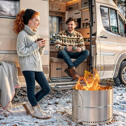 Vista 8 de HGD Chimenea sin humo de 20 pulgadas con parrilla, hoguera portátil de leña para acampar y patio trasero, chimenea de acero inoxidable al aire libre