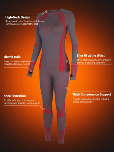 Vista 3 de ATTRACO Conjunto de ropa interior térmica para mujer, pantalones largos, capa base cálida, parte superior e inferior para clima frío