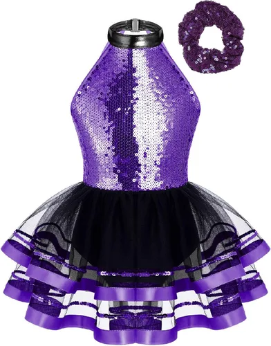 Vista 75 de CHICTRY Vestido tutú de ballet con lentejuelas brillantes para niñas y niñas, moderno disfraz de baile latino de jazz