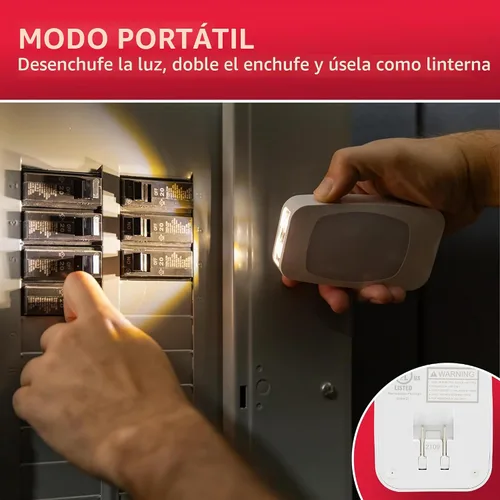 Vista 4 de ENERGIZER - Luz LED de noche 4 en 1 contra fallas de energía, 1 paquete, enchufable, sensor de luz, encendido/apagado automático, enchufe plegable