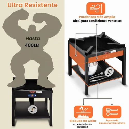 Vista 5 de ARC - Kit de cocción de mariscos de acero inoxidable de 100 cuartos de galón, quemador de propano de 200,000 BTU para cocinar al aire libre, olla