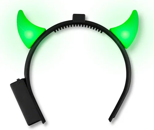 Vista 3 de FlashingBlinkyLights Diademas con cuernos de diablo LED verdes iluminados