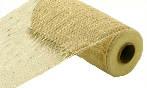 Vista 23 de Cinta decorativa de malla de yute de poliéster de 10 pulgadas x 30 pies (rayas naturales marrones y blancas con hilo de algodón): RY800348