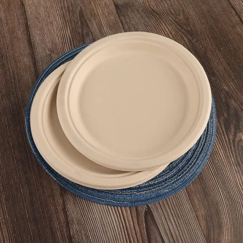Vista 4 de Platos de papel compostables de 9 pulgadas – Paquete de 125 Bagazo de caña de azúcar resistente Microondas y fugas Platos desechables