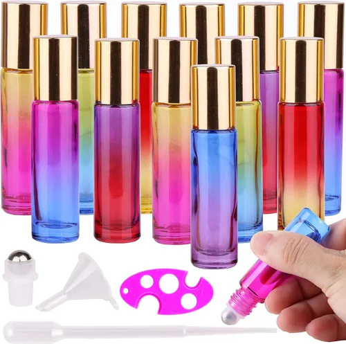 Vista 19 de inice 100 botellas de roll-on de 10 ml de vidrio ámbar para aceites esenciales con bolas de rodillo de acero inoxidable y tapa de aleación