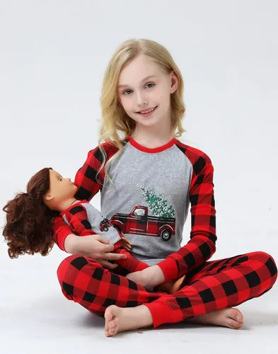 Vista 2 de Babyroom Girls Pajamas Matching Doll Pjs Toddler Kids Cotton Sleepwear Christmas Clothes