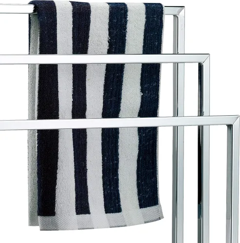 Vista 2 de MyGift Toallero de pie, soporte de toalla metálico de 3 niveles. Cromado en plateado