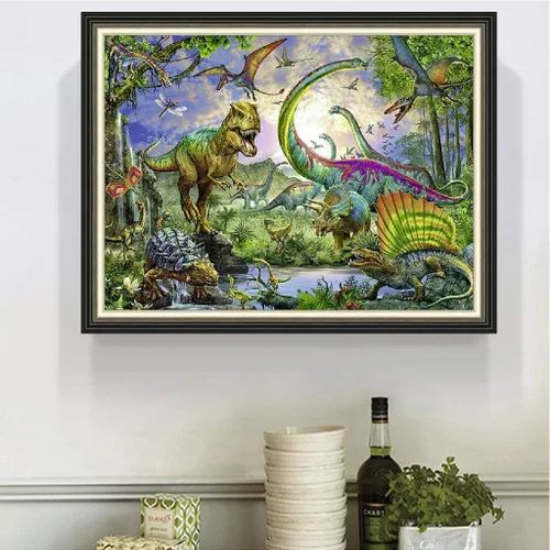 Vista 7 de RUIFVJ Pintura artística de diamante para adultos y niños, kits de diamantes 5D para principiantes, bricolaje, dinosaurio, taladro completo, arte