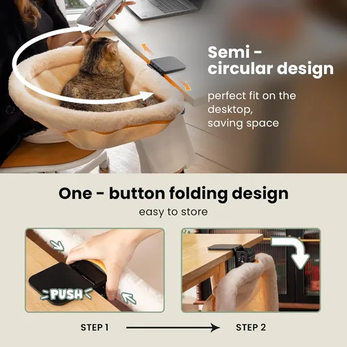Vista 4 de Cama de escritorio para gatos plegable con un solo clic con Crema