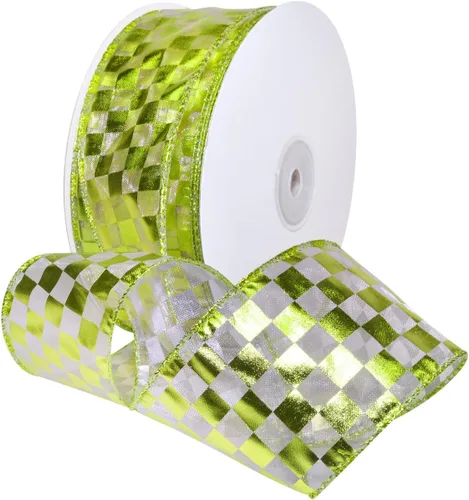 Vista 3 de Morex Ribbon Cinta de papel de aluminio de nailon con cable, 1-1/2" x 50 yardas, blanco/dorado