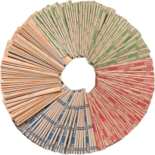 Vista 9 de Envoltorios de monedas 100 surtidos, envoltorios de rollos planos para monedas, incluyendo 30 cuartos, 30 centavos, 20 monedas de diez centavos, 20