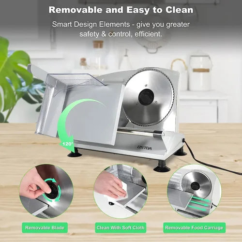 Vista 3 de OSTBA Máquina cortadora de carne para el hogar, cortadora eléctrica de alimentos con cuchillas extraíbles de acero inoxidable de 6.7 pulgadas