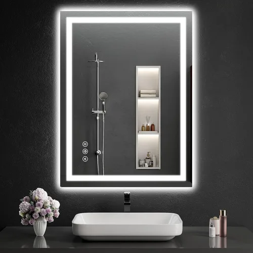 Vista 12 de Espejo de baño LED de 30 x 48 pulgadas con luces, regulable, antivaho, espejo de tocador de baño para pared, retroiluminado + luz frontal, función