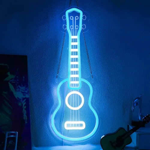 Vista 11 de CoolGift Mart Letrero de neón de guitarra bajo, luz LED regulable de guitarra bajo para decoración de habitación con alimentación USB, decoraciones
