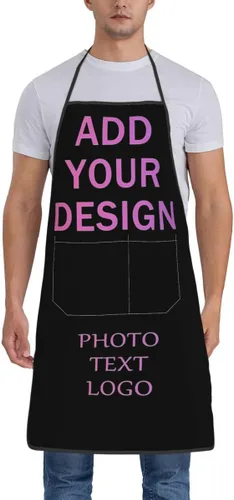Vista 12 de Delantal personalizado con bolsillos para mujeres y hombres, diseño personalizado de tu imagen texto logotipo para cocina delantales de cocina