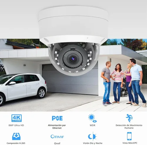 Vista 2 de Cámara de seguridad IP PoE 4K 8MP con carcasa metálica completa
