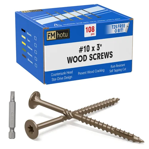 Vista 33 de #10 x 2-1/2" Tornillos para Terraza, 108 Piezas Tornillos para Madera con Cabeza Estrella, Tornillos para Madera Resistentes al Óxido para Negro