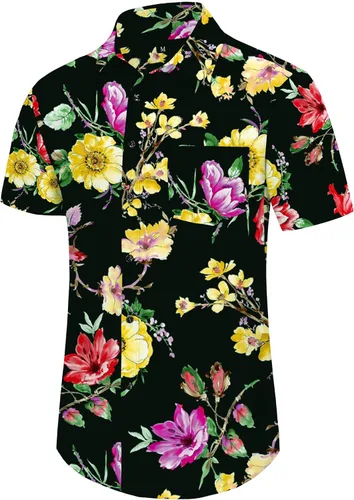 Vista 5 de Pegeno Camisa de manga corta, con botones completos, estampado floral, hawaiano para hombre