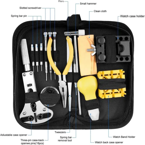 Vista 7 de EDIONS Kit de herramientas de reparación de relojes, herramientas de reloj portátiles profesionales, juegos de abridor de espalda, kit