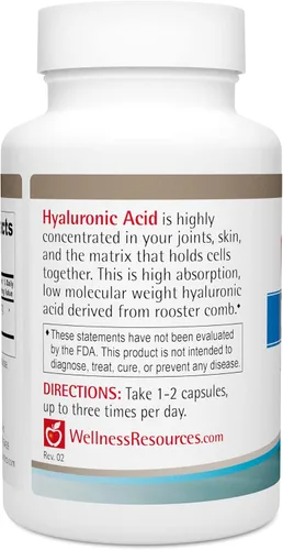 Vista 3 de Wellness Resources Ácido hialurónico de peine de gallo, fuente 100% natural de bajo peso molecular (60 cápsulas)