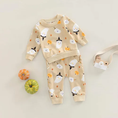 Vista 13 de Karwuiio Conjunto de disfraz de Halloween para bebé, sudadera de manga larga y pantalones para otoño