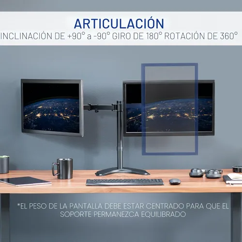 Vista 4 de VIVO STAND-V002F Soporte de escritorio independiente para monitores LED LCD dual de hasta 27 pulgadas, brazos totalmente ajustables de alta Negro