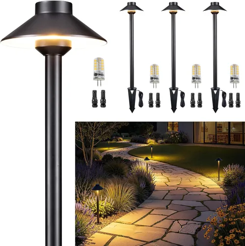 Vista 22 de Gardenreet Luces de camino de latón para exteriores, iluminación de camino de paisaje de bajo voltaje con cable, luz LED de pasarela de 12 V