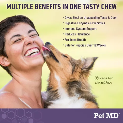 Vista 4 de Pet MD Taburete Disuasorio para Perros - Deja de comer caca para perros - 60 unidades Coprophagia Dog Deterrent with Enzymes, Herbs, & Prebiotics