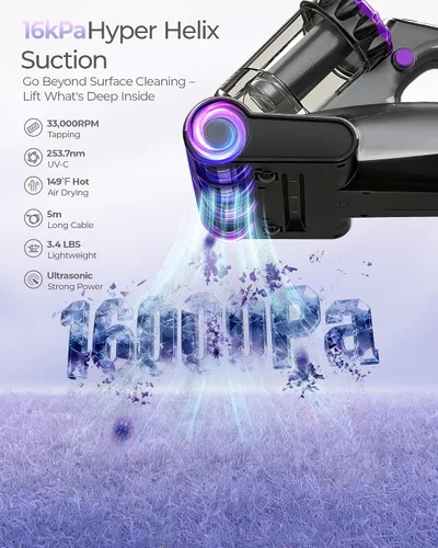 Vista 2 de Mayking Aspirador de colchón con UV-C para limpieza profunda de cama Morado