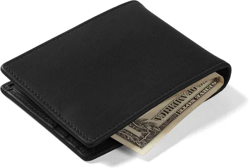 Vista 8 de Leatherology Billetera plegable delgada para hombre con clip para dinero, Aceite Negro, Classic